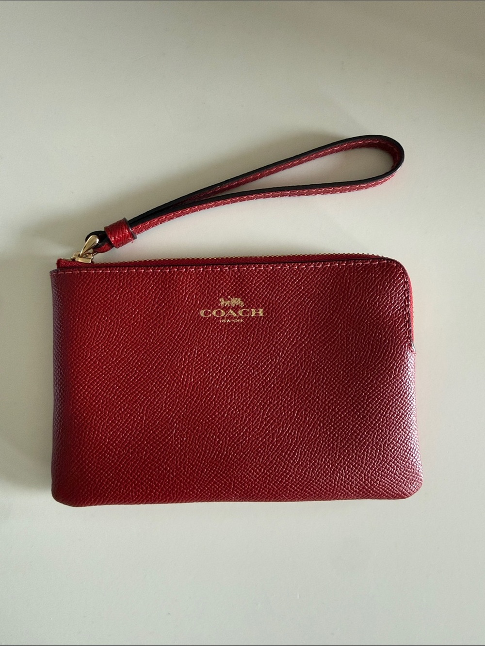 Coach Red Leather Wristlet with Gold Logo